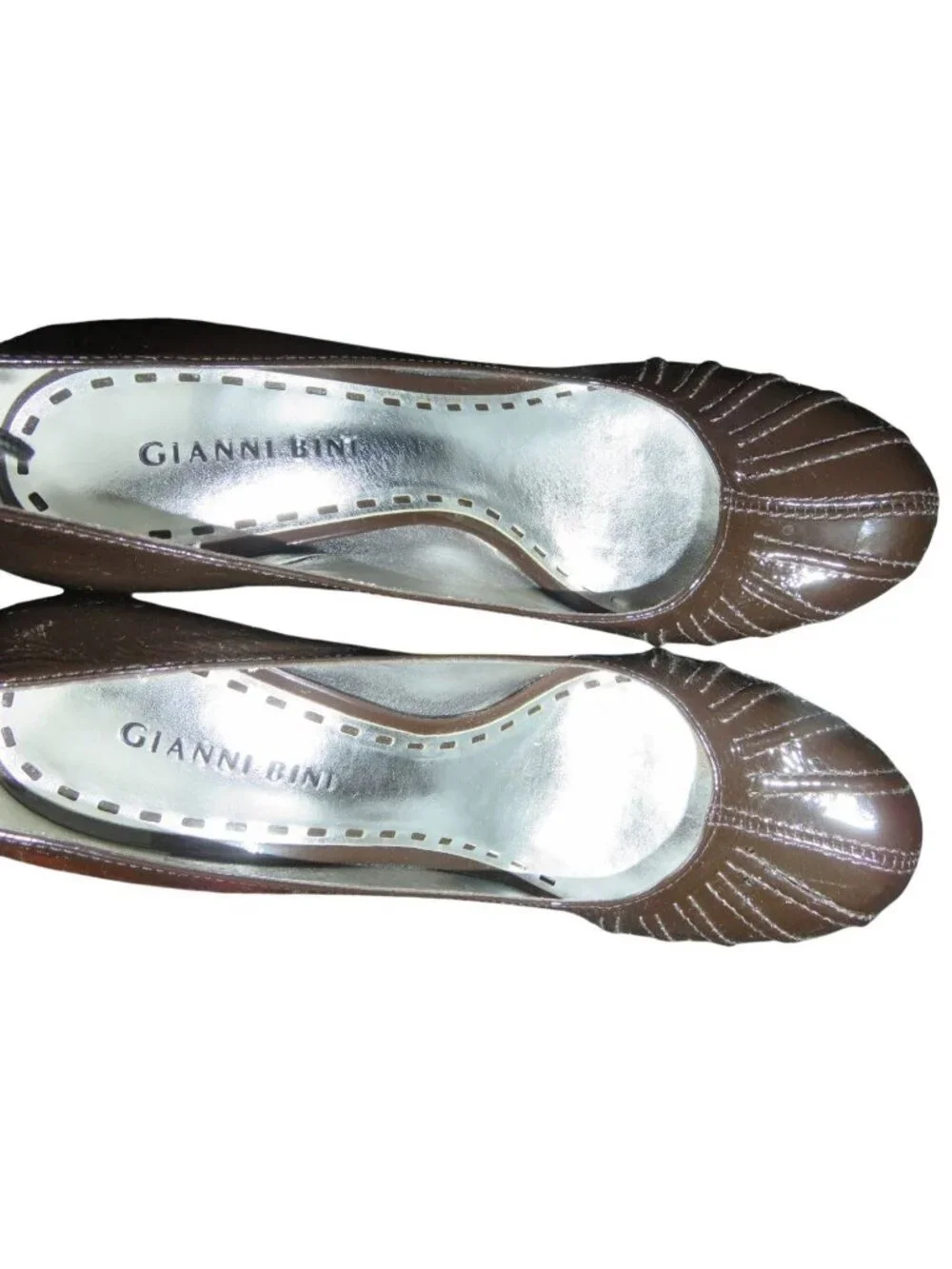 Gianni Bini Midtown Hershey Brown Italian Patent Leather Pumps Wood Stacked Heel